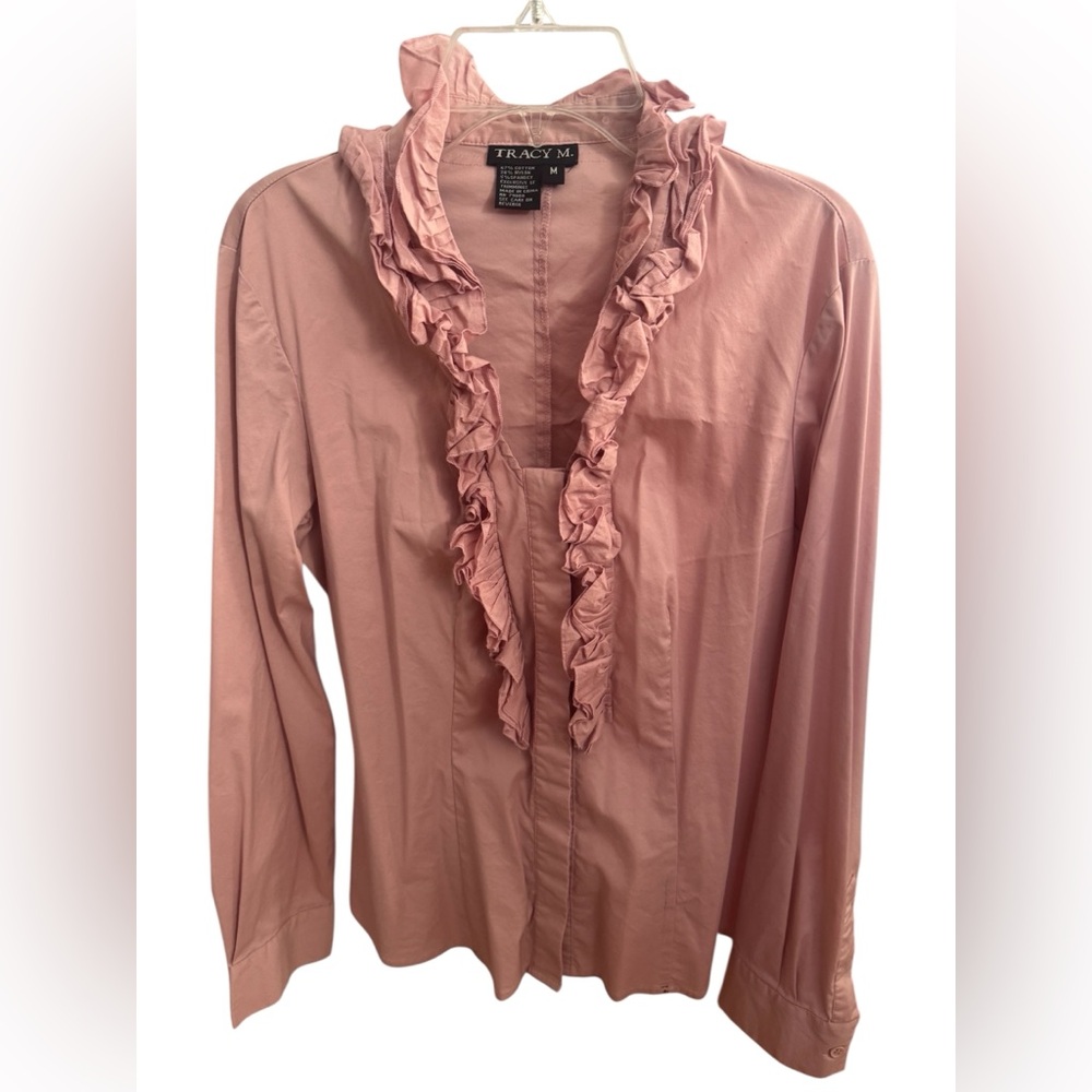 Tracy M. Ruffled Front Button-Down Shirt - Picture 2 of 4